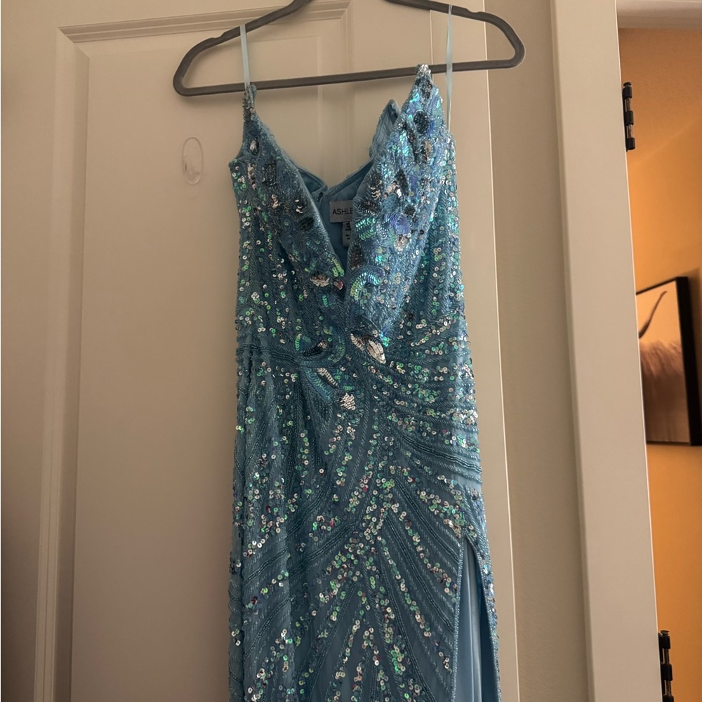 Ashley Lauren Blue Sequin Evening Gown